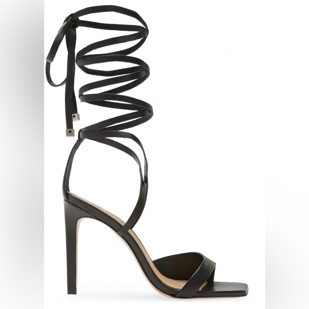 Schutz Bryce Black Strappy Lace-Up Square Toe Heels Size 7.5